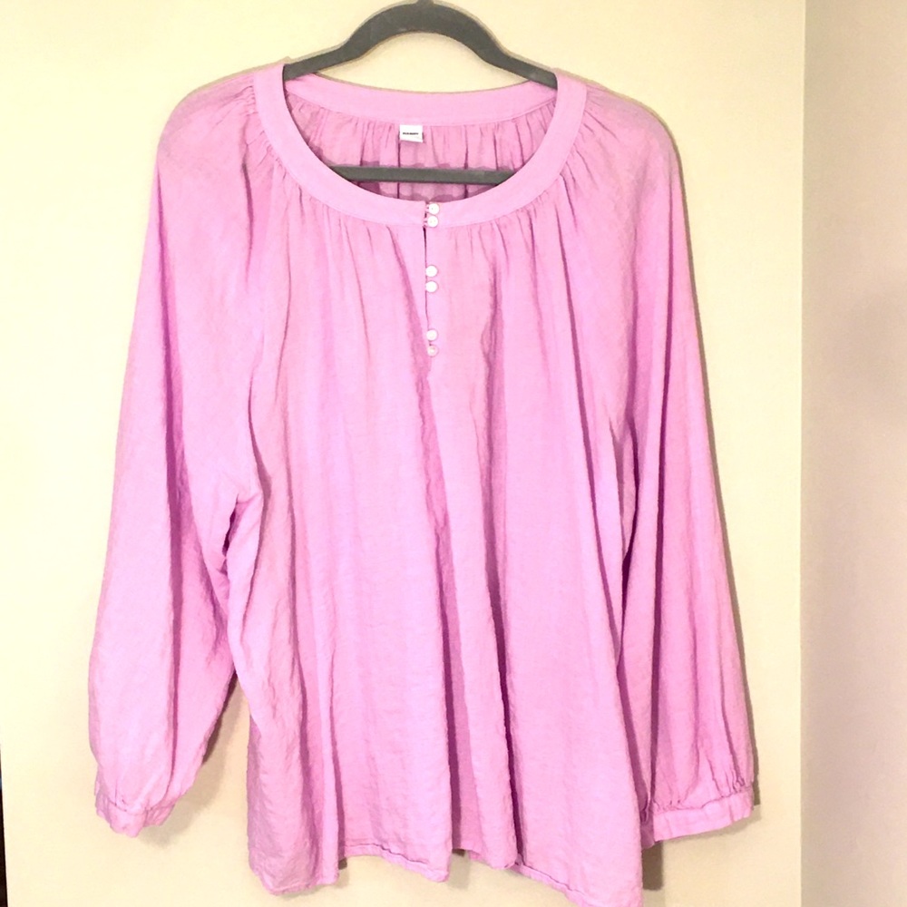 Plus Size (XXL) Old Navy Pink Boho Gauze Blouse w/ 3/4 length sleeves.